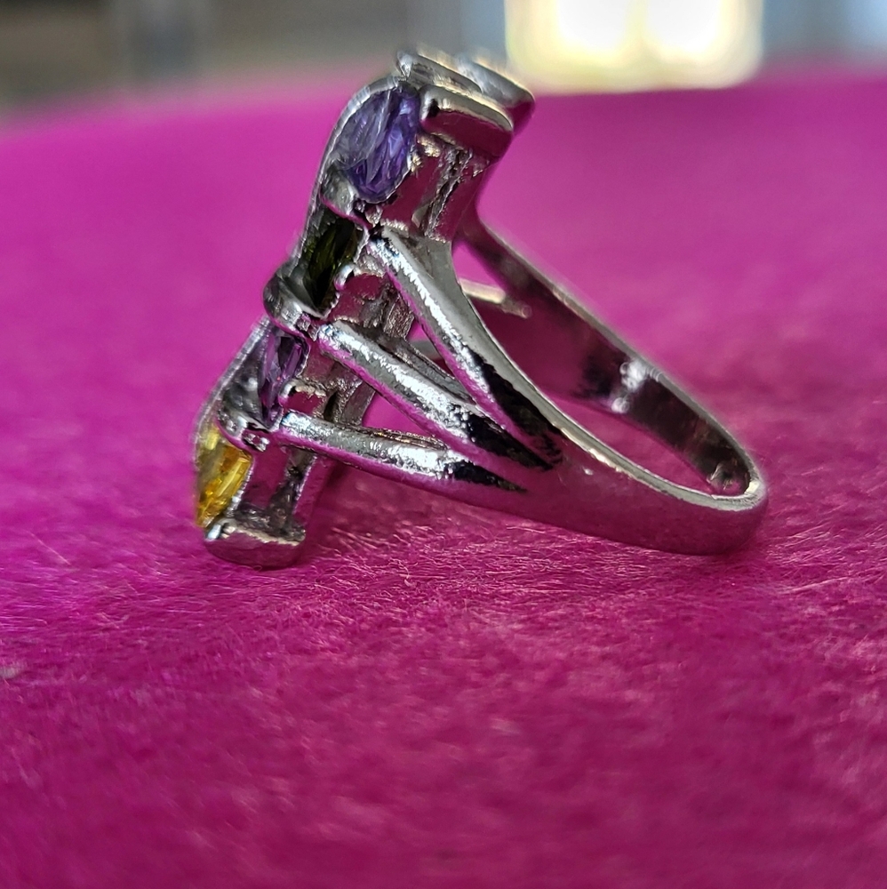 Multicolor Gemstone Silver Ring Size 8 - image 2